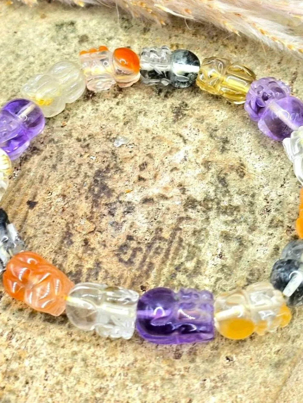 Natural High Grade Mixed Gemstones Carved Blessing Pi Xiu Bracelet